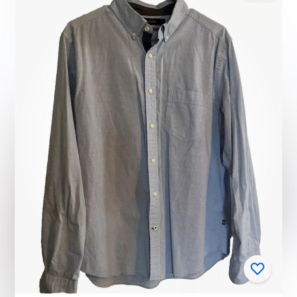 Nautica Men’s Large Long Sleeve Logo Blue Button Down Shirt w Pocket